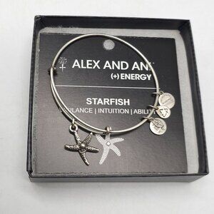 Alex And Ani Starfish Charm Bangle Bracelet Silver Finish (+) Energy With Box